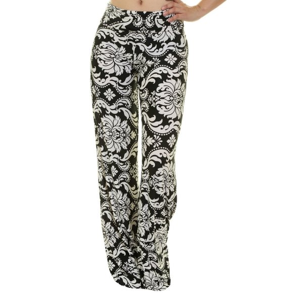 Fold Over Waist Wide Leg Bohemian Palazzo Pants - Picture 3 of 4